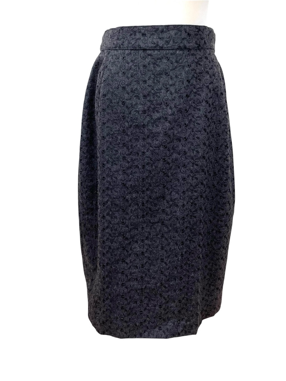 Max Mara Pianoforte Embroidered Wool Knee Length Skirt IT48 Gray Size L Lined